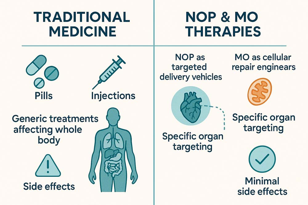 Comparison between traditional medicine and NOP & MO therapies