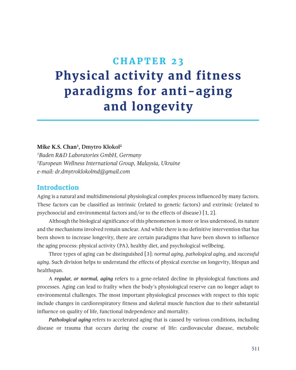 Chapter 23: Physical activity and fitness paradigms for anti-aging and longevity