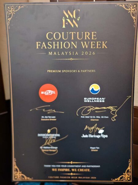 Partnership for Excellence: The official Couture Fashion Week Malaysia 2026 Premium Sponsors & Partners plaque bears the signatures of the event's principal collaborators, symbolizing a shared commitment to shaping the future of luxury fashion in Malaysia.
